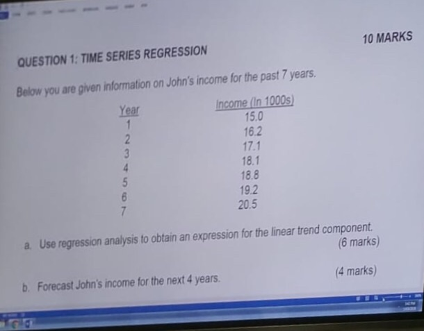 Solved 10 MARKS QUESTION 1: TIME SERIES REGRESSION Below you | Chegg.com