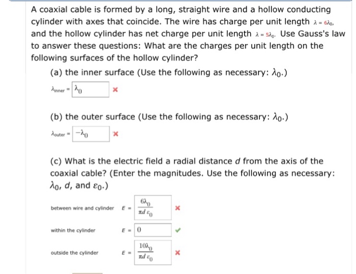 Solved A coaxial cable is formed by a long, straight wire | Chegg.com