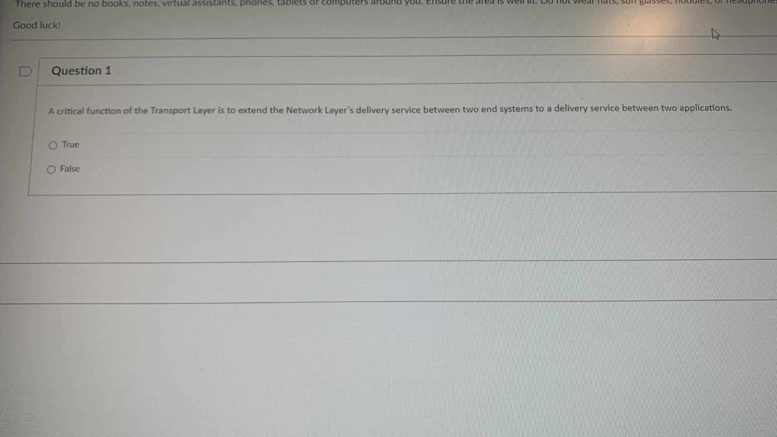 Solved Question 1 A critical function of the Transport Layer | Chegg.com