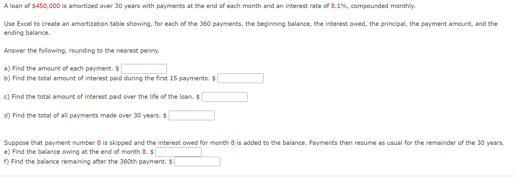 $450 000 mortgage over 30 years