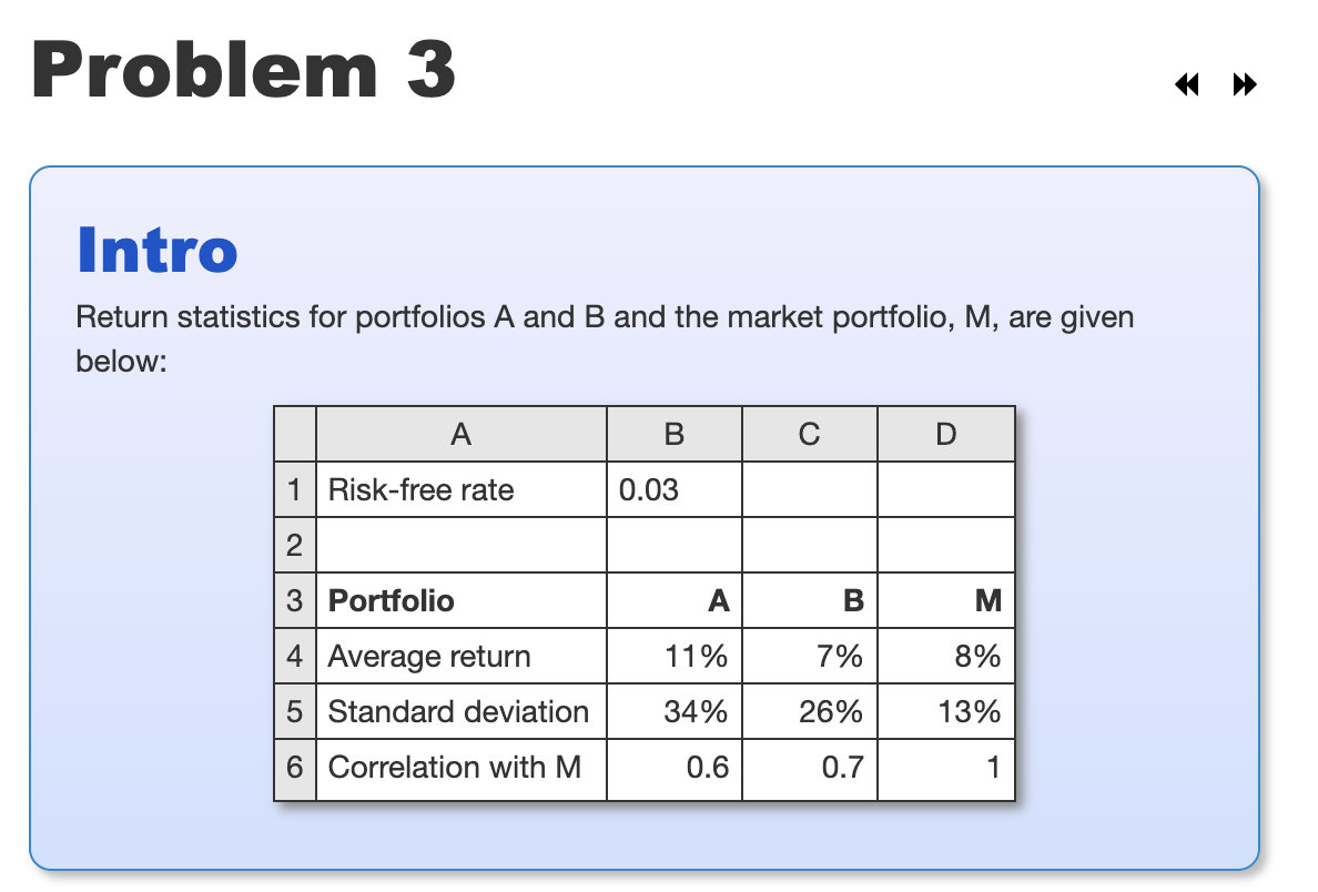 Solved Problem 3 Intro Return Statistics For Portfolios A | Chegg.com