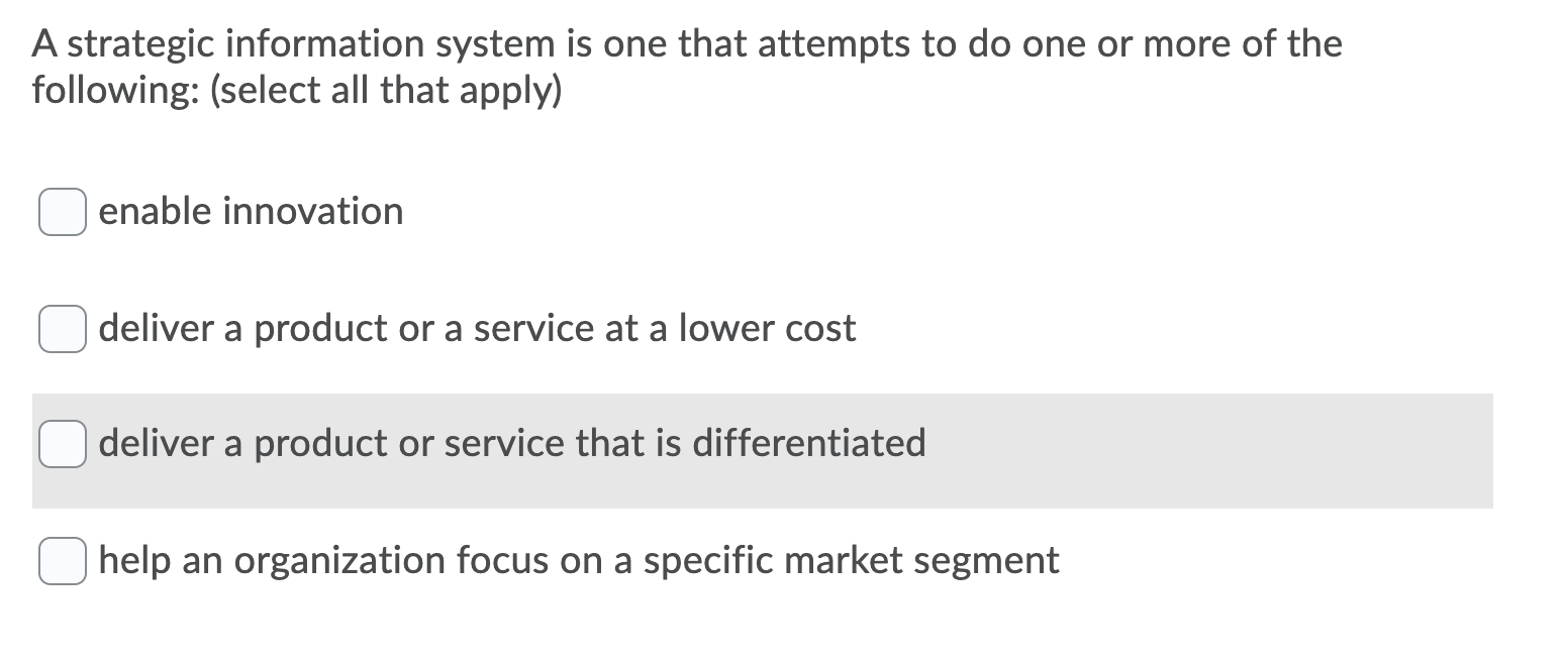 Solved A Strategic Information System Is One That Attempts Chegg