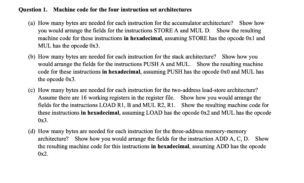 Question 1. Machine code for the four instruction set | Chegg.com