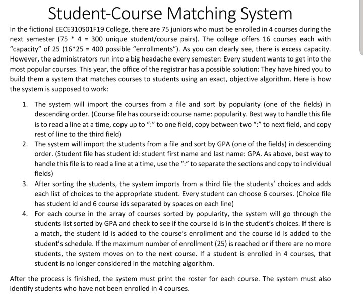 Course Matching Solved Student-Course Matching System In the fictional | Chegg.com