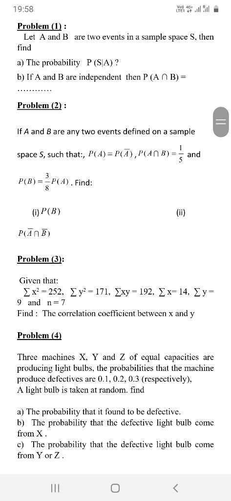 Solved Problem (1): Let A And B Are Two Events In A Sample | Chegg.com