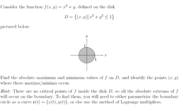 Solved Consider the function f(x, y) = x2 + y, defined on | Chegg.com