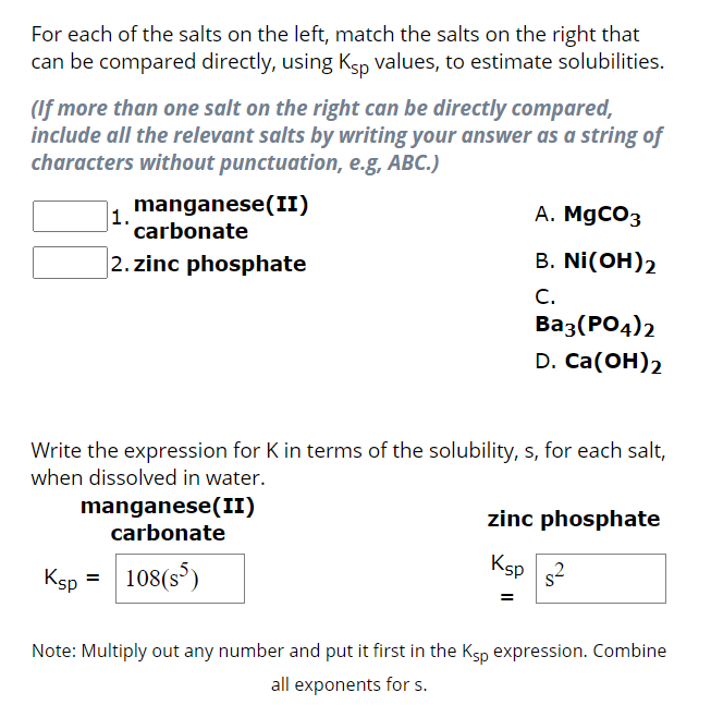 Solved For each of the salts on the left, match the salts on | Chegg.com