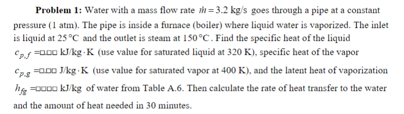 Solved Problem 1: Water with a mass flow rate i -3.2 kg/s | Chegg.com