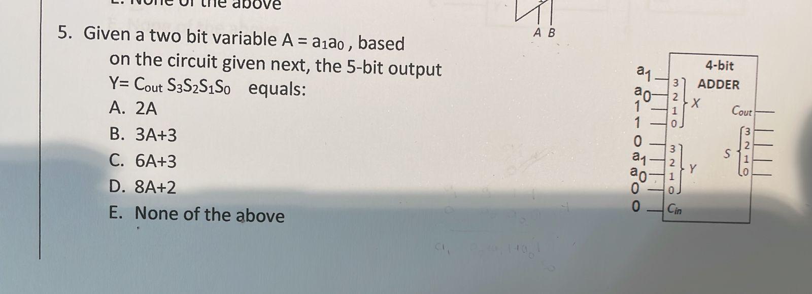 Solved 5. Given A Two Bit Variable A=a1a0, Based On The | Chegg.com