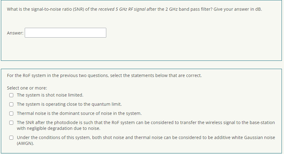 Solved What is the signal-to-noise ratio (SNR) of the | Chegg.com