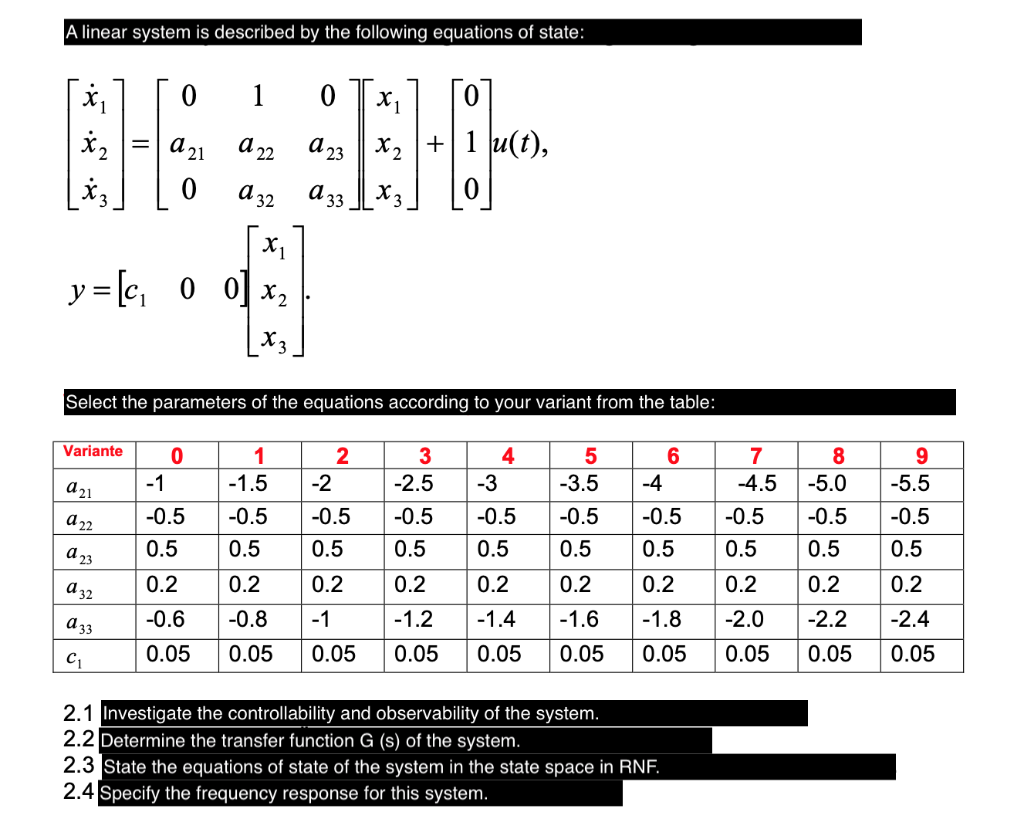 Solved A linear system is described by the following | Chegg.com