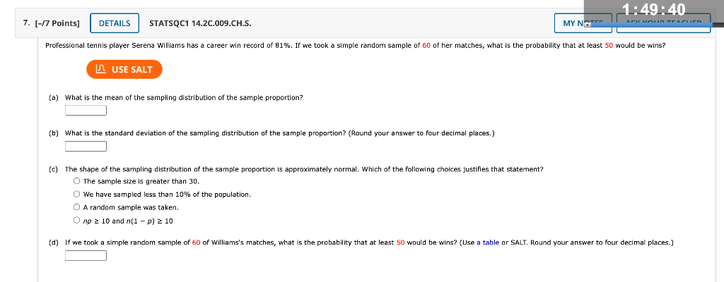 Solved Question 2 5 pts The probability that a tennis set