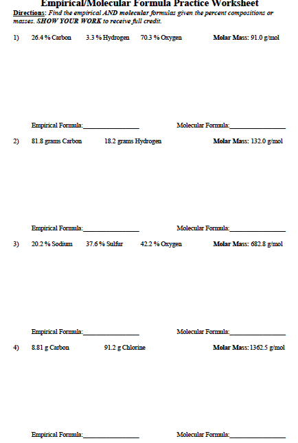 Solved Empirical/Molecular Formula Practice Worksheet | Chegg.com