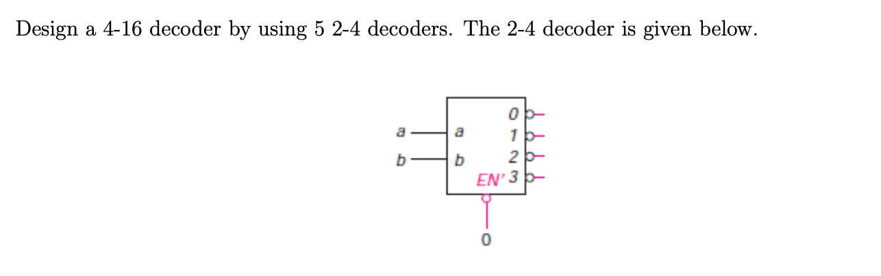 Solved Design A 4 16 Decoder By Using 5 2 4 Decoders The Chegg Solved Design A 4 16 Decoder By Using 5 2 4 Decoders The Chegg