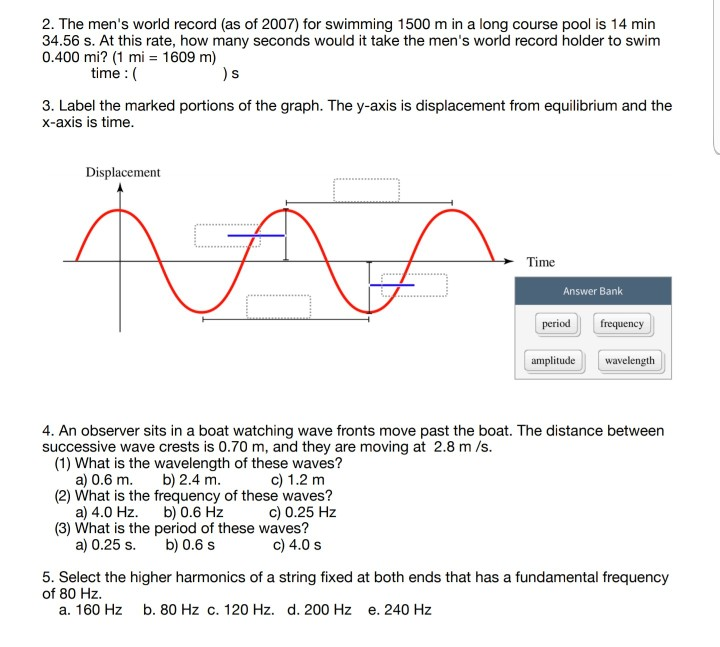 Solved 2. The men's world record (as of 2007) for swimming | Chegg.com