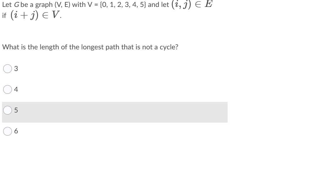 Solved Let G be a graph (V, E) with V = {0, 1, 2, 3, 4, 5} | Chegg.com