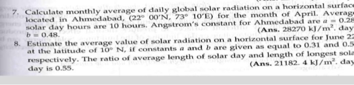 Solved 7. Calculate monthly average of daily global solar | Chegg.com