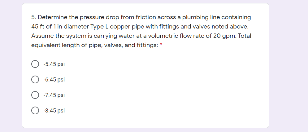 5. Determine the pressure drop from friction across a