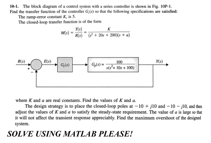 Solved 10-1· The block diagram of a control system with a | Chegg.com