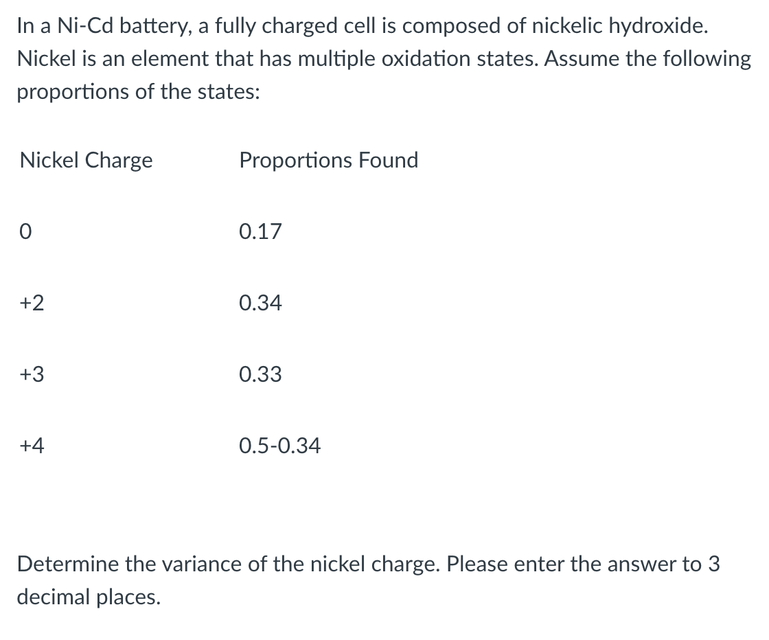Solved In a Ni-Cd battery, a fully charged cell is composed | Chegg.com
