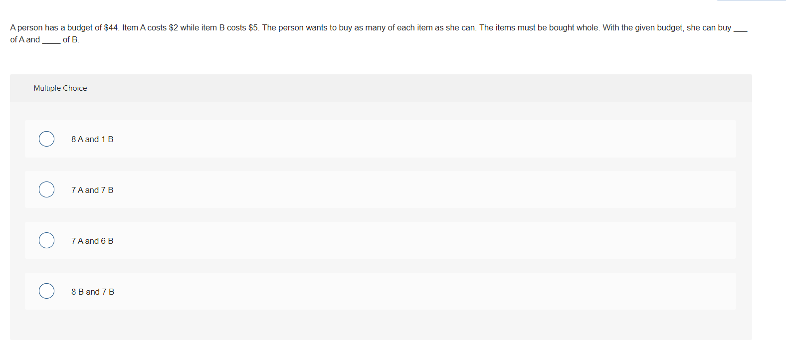 Solved Of A And B. Multiple Choice 8 A And 1 B 7 A And 7 B 7 | Chegg.com