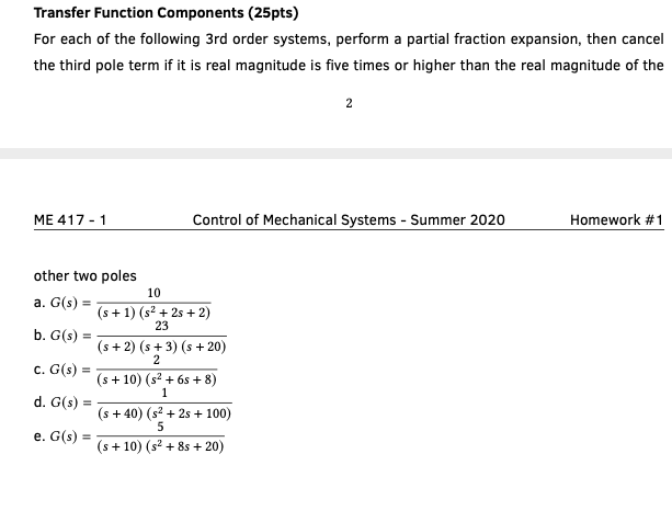 Solved Transfer Function Components (25pts) For each of the | Chegg.com