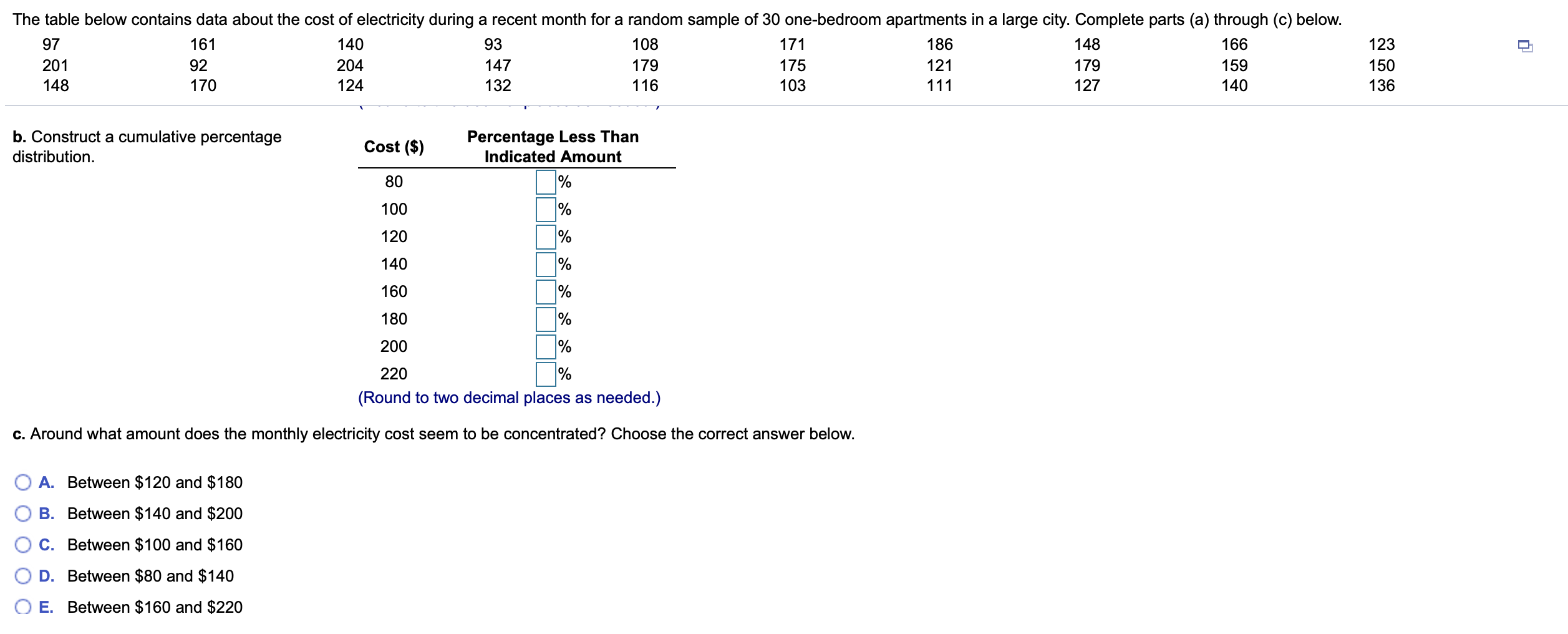 Solved The table below contains data about the cost of | Chegg.com