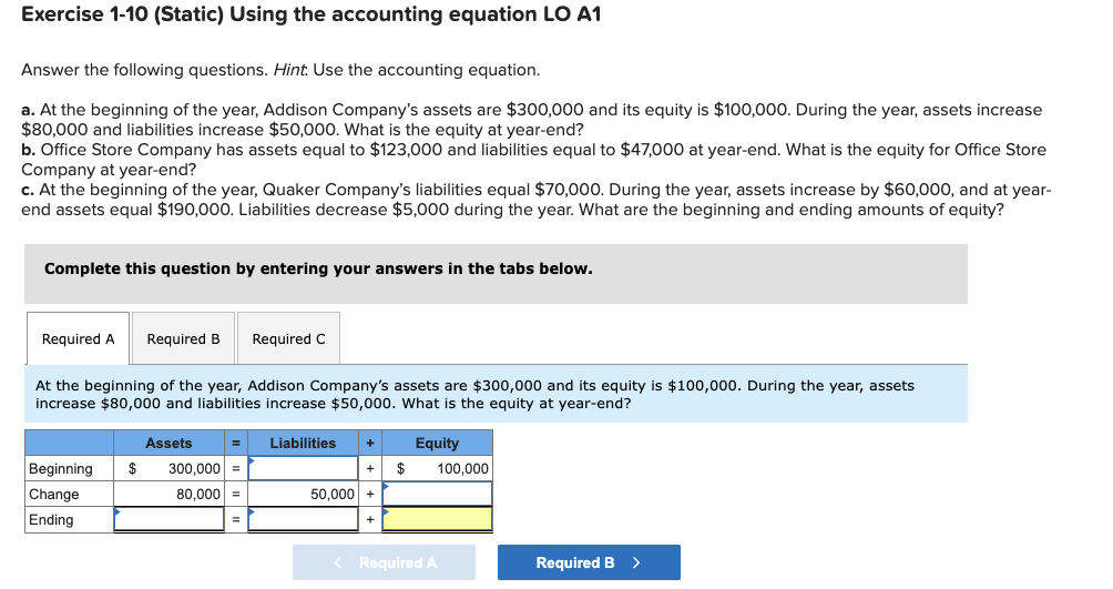 Solved Exercise 1 10 Static Using The Accounting Equation 5399