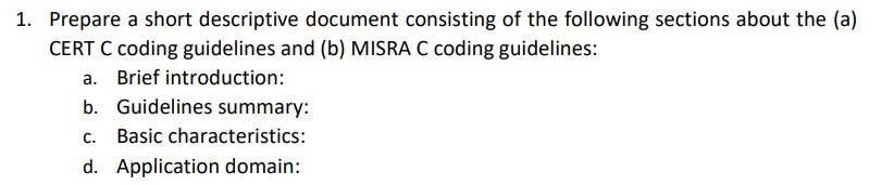 Solved 1. Prepare a short descriptive document consisting of | Chegg.com