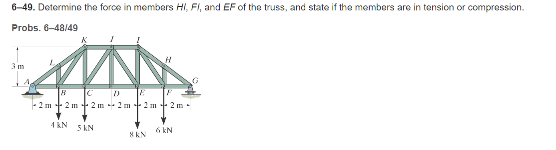 Solved 6–49. Determine the force in members HI, FI, and EF | Chegg.com