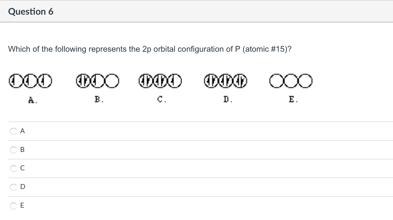 Solved Question 6 Which of the following represents the 2p | Chegg.com