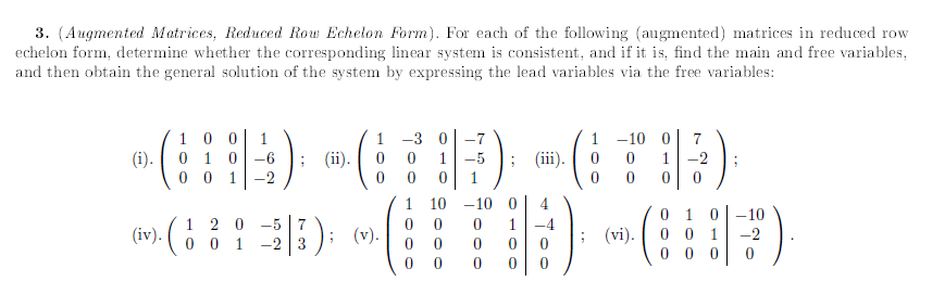 Solved 3. (Augmented Matrices, Reduced Row Echelon Form). | Chegg.com