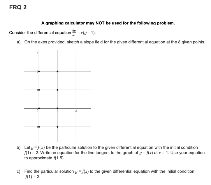 Solved Frq 2 A Graphing Calculator May Not Be Used For Th Chegg Com