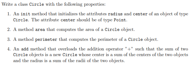 Solved Write a class Circle with the following properties: | Chegg.com