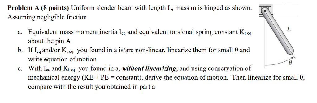 Solved Problem A (8 points) Uniform slender beam with length | Chegg.com