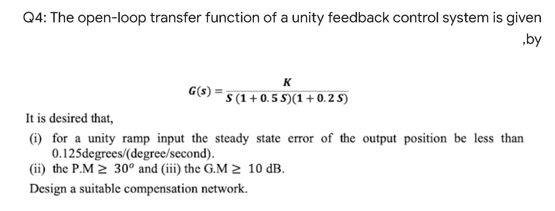 Solved Q4: The open-loop transfer function of a unity | Chegg.com
