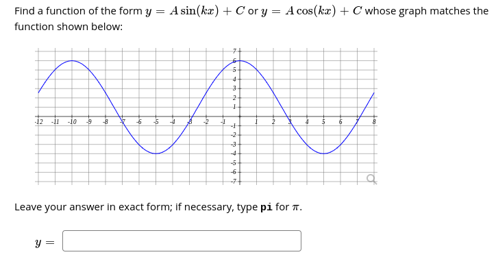 Solved Find a function of the form y = A sin(kx) + Cor y = A | Chegg.com