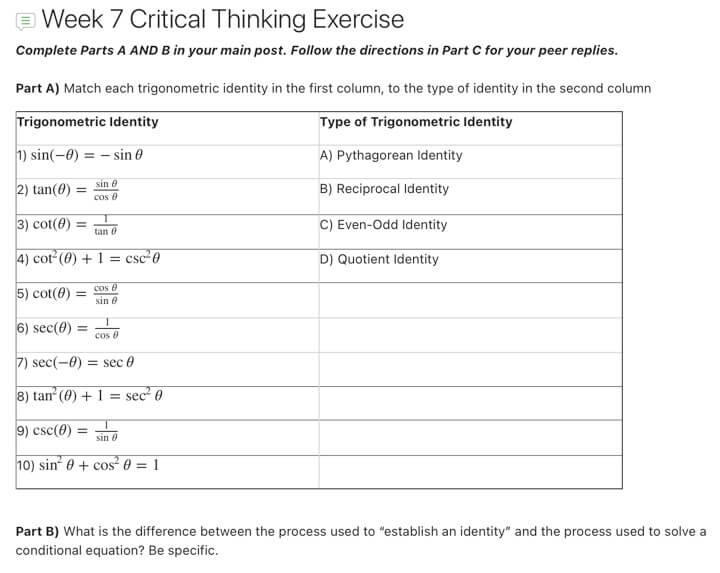 Solved Week 7 Critical Thinking Exercise Complete Parts A | Chegg.com