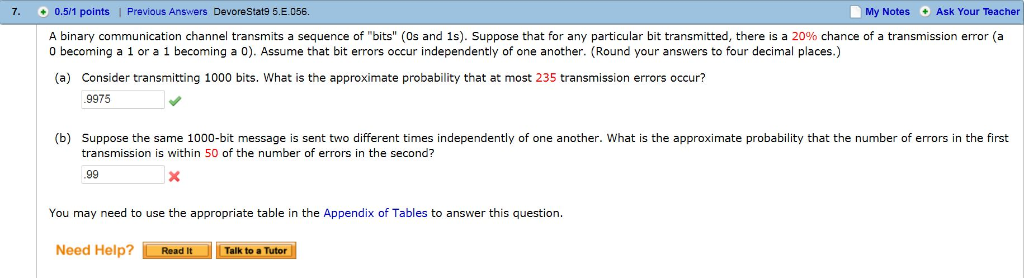 Solved 7. + 0.5/1 Points L Previous Answers DevoreStat9 | Chegg.com