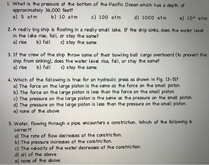 Solved 1. What is the pressure at the bottom of the Pacific