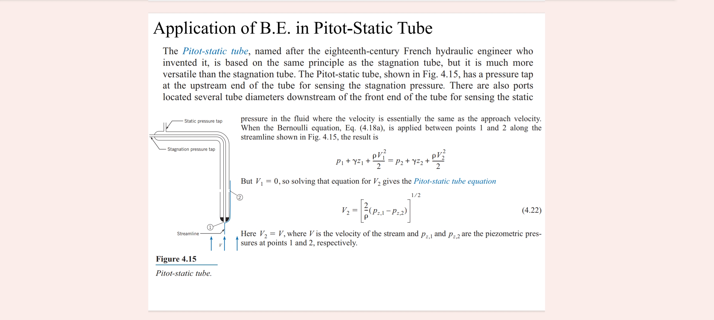Solved Application of B.E. in Stagnation Tube A stagnation | Chegg.com