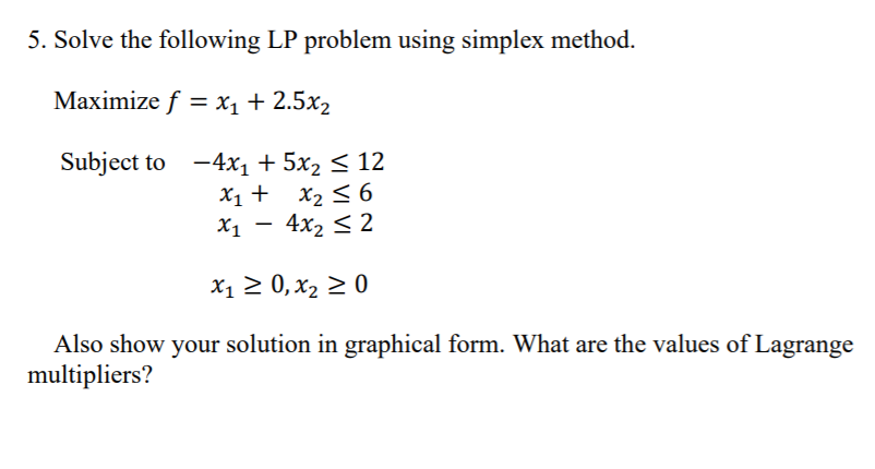 Solved 5. Solve the following LP problem using simplex | Chegg.com