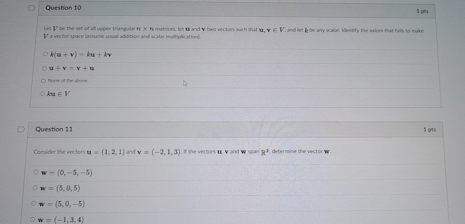 Solved Question 10 1 pts Let y be the set of all upper | Chegg.com
