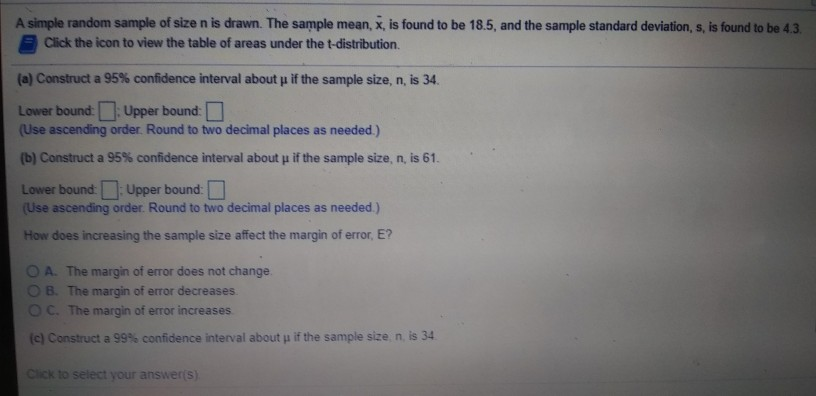 Solved A simple random sample of size n is drawn. The sample | Chegg.com