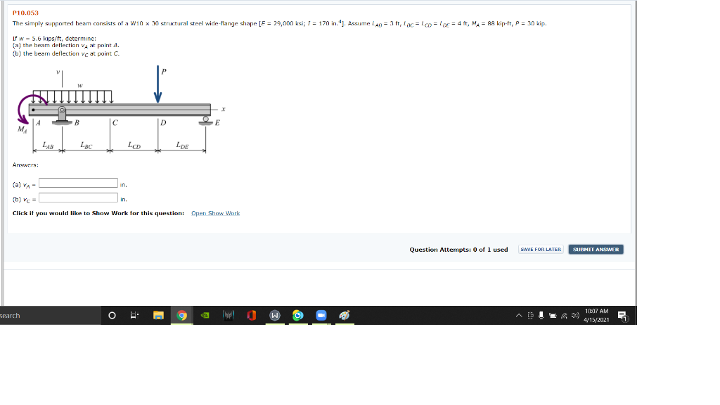 Solved P10.053 The simply supported beam consists of a W10 × | Chegg.com