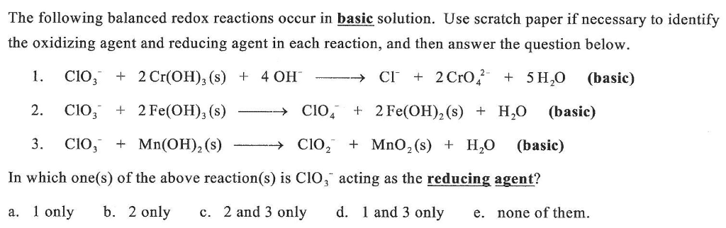 Solved The following balanced redox reactions occur in basic | Chegg.com