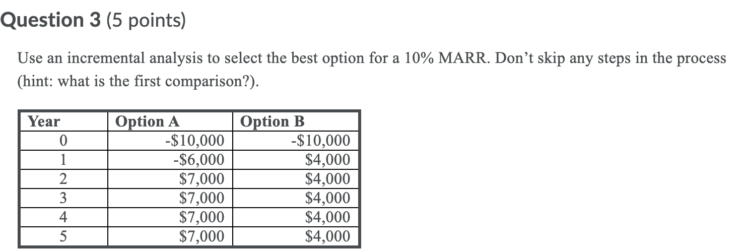 Solved Question 3 5 Points Use An Incremental Analysis To