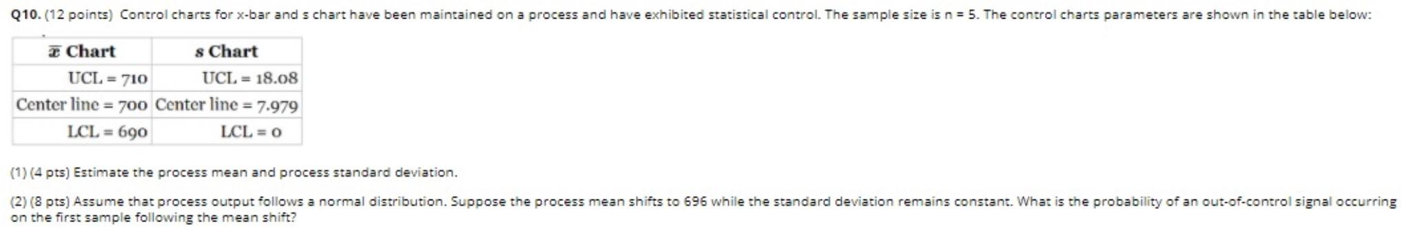 Solved Q10.(12 points) Control charts for x-bar and s chart | Chegg.com