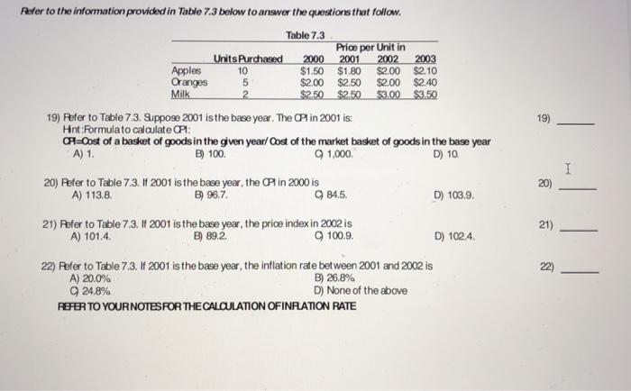 Solved Refer to the information provided in Table 7.3 below | Chegg.com