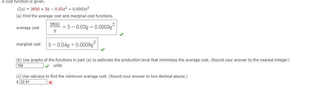 Solved A cost function is given. | Chegg.com